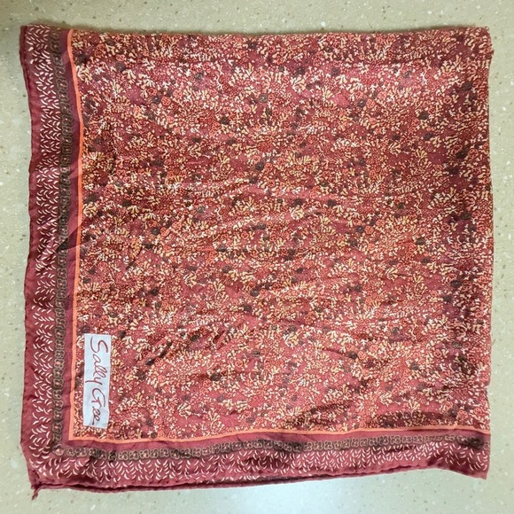 Sally Gee Fall Square Scarf Wrap Red Orange - Picture 6 of 12